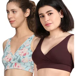 &Circus Pack Of 2 Sleeveless Solid & Floral Printed Maternity Nursing Bra - Multi Colour image 1