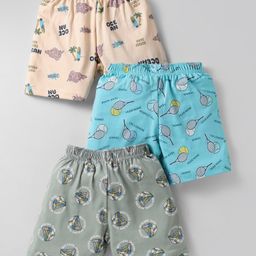 CUCUMBER Sinker Knit Above Knee Length Shorts With Beach & Nautical Print Pack of 3 - Grey & Light Blue-picture-38