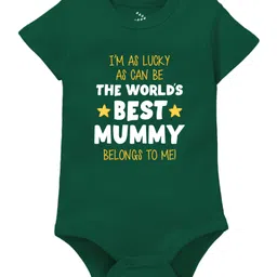 Zeezeezoo 100% Cotton Mothers Day Theme Half Sleeves The Worlds Best Mummy Belongs To Me Text Printed Onesie - Forest Green-picture-17