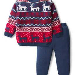 Babyhug Knit Full Sleeves Pullover Sweater Set with Deer Design - Navy Blue-picture-28