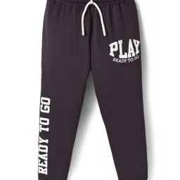 Evimo Single Jersey Knit Full Length Lounge Pant With Text Print - Charcoal Grey image 1