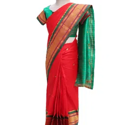 Bhartiya Paridhan Silk Saree with Half Sleeves Blouse & Zari Embroidery - Red image 2