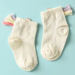 Mustang Cotton Knit Ankle Length Socks with Unicorn Design - Off White image 2