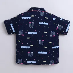 The Magic Wand Cotton Woven Half Sleeves Rainbow Printed Coordinating Night Suit Set - Navy Blue image 3