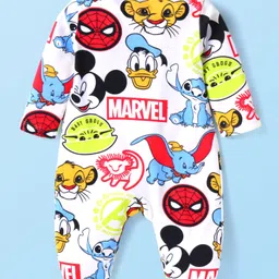 Babyhug Disney Interlock Knit Full Sleeves Sleep Suit with Mickey Mouse & Friends Graphics - Off White image 3