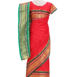 Bhartiya Paridhan Silk Saree with Half Sleeves Blouse & Zari Embroidery - Red image 3