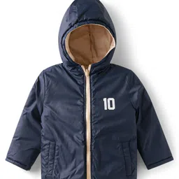 Babyhug Woven Full Sleeves Front Open Padded Hooded Reversible Jacket With Solid Colour - Beige image 4