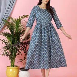 Pakiza Enterprises Women Geometric Printed Cotton Maternity Fit and Flare Midi Dress-picture-28