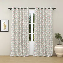 haus & kinder Beige & Pink 2 Pieces Floral Pure Cotton Room Darkening Door Curtains-picture-37