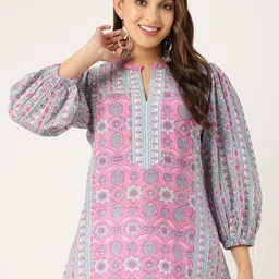Jaipur Morni Floral Print Mandarin Collar Cotton Top-picture-36