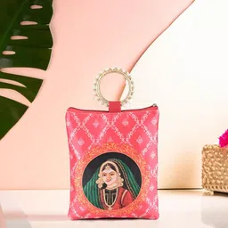 Kuber Industries Set of 3 Maharani Printed Silk Pearls Beaded Handle Purse Clutches image 3