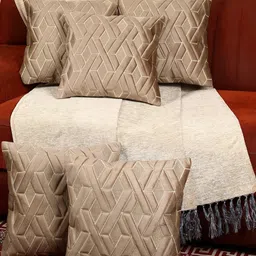 MONKDECOR Brown & Gold-Toned Set of 2 Geometric Velvet Square Cushion Covers image 5
