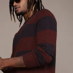 Calvin Klein Jeans Men Maroon & Purple Striped Pullover-picture-13