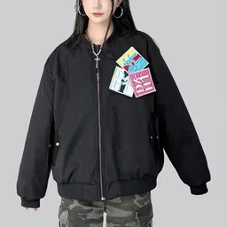 KPOP Women Lightweight Bomber with Embroidered Jacket image 4
