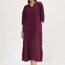 FEMMELLA Women Solid Cotton A-Line Maxi Dress image 1