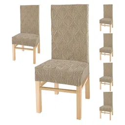 Yellow Weaves Cream Colored 6 Pieces Textured Jacquard Stretchable Chair Covers-picture-32