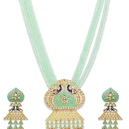 Stefan Gold Plated Kundan Stone Studded & Beaded Layered Jewellery Set image 3