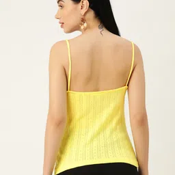 Koton Women Yellow Self-Design Pure Cotton Open Knit Shoulder Straps Top image 3