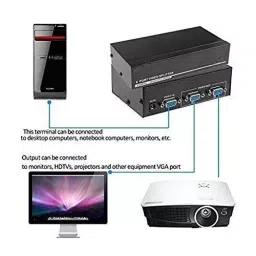 Mak World 1 Input Port 2 Output Port VGA Splitter 150 MHz Black image 2