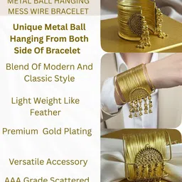 MANSIYAORANGE Set Of 2 Gold-Plated Artificial Beaded Cuff Bracelet image 4