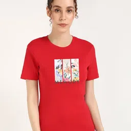 Moda Rapido Women Floral Printed Round Neck Cotton T-shirt-image-65