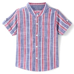 Babyhug Cotton Half Sleeve Mandarin Collar Striped Shirt - Multicolor-image-81