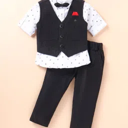 JASH KIDS Cotton Woven Full Sleeves Printed 3 Piece Party Suit with Bow - Black-picture-19