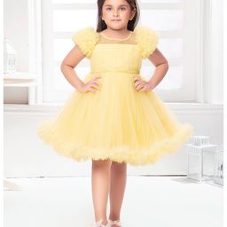 Ministitch Sleeveless Ruffle Detailed & Stone Embellished Pleated Yoke Dress  - Yellow-picture-46