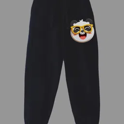 KAVEE Pure Cotton  Cool Panda Printed Bio Washed Joggers - Black-picture-13