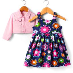 babyhug Babyhuhg Cotton Knit Frock & Full Sleeves Shrug With Floral Print - Navy Blue & Pink-picture-15