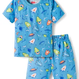 Babyhug Cotton Knit Half Sleeves Co-ords Shorts Night Suit with Ball Print - Light Blue-picture-36