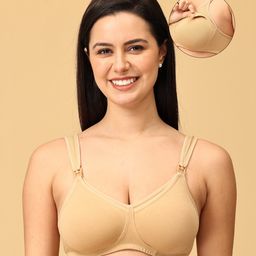 The Mom Store Cotton Elastane Sleeveless Solid Nursing & Feeding Non Padded Bra - Beige-picture-13