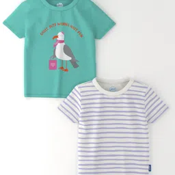 nautinati Nauti Nati Cotton Pack Of 2 Half Sleeves Striped & Sea Gull Printed Tees - Green & Lavender-picture-38