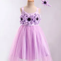 Enfance Sleeveless Sunflower Applique Detailed Knee Length Dress With Headband Set - Lavender-picture-10