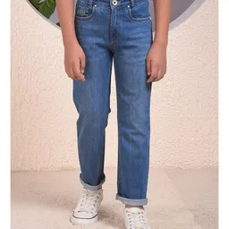 CRIMSOUNE CLUB Cotton Denim Solid Jeans - Navy Blue-image-59