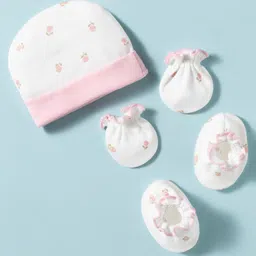 Ben Benny Interlock Knit Cap Mitten & Booties Set With Floral Print Pink - Diameter 8 cm-picture-30