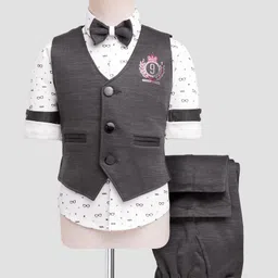 Rikidoos Full Sleeves 9 Number Foil Dots Printed 3 Piece Party Suit Set With Bow - Olive Green & White-image-38