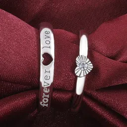 Ringzinnie Unisex Set Of 2 Stainless Steel Stone-Studded Heart Shaped Couple Finger Rings-picture-15