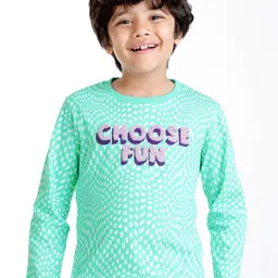 Ollington St. 100% Cotton Knit Full Sleeves T-Shirt Text Print - Light Green image 2