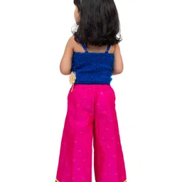 Twisha Sleeveless Floral Applique Ruffle Detailed Top & Palazzo Set - Blue & Pink image 3
