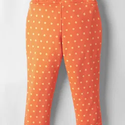 Olio Kids Full Length Woollen & Fleece Pant with Polka Dot Print - Orange image 2