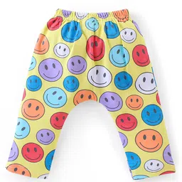 Babyhug Interlock Cotton Knit Stripes & Smiley Printed Diaper Leggings Pack of 3 - Multicolour image 3