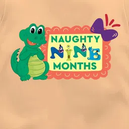 The Peppy Tend Cotton Monthly Birthday Theme Full Sleeves Naughty Nine Months Text Printed Romper - Peach image 4