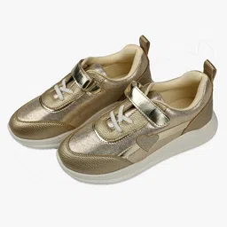 Toothless Heart Patch Detailed Metallic Velcro Closure Shoes - Gold image 4