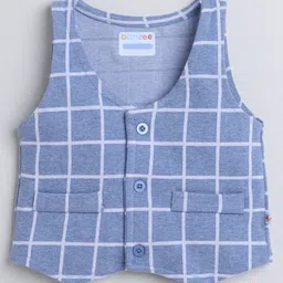 BUMZEE Full Sleeves Solid Shirt With Graph Checked Waistcoat & Coordinating Pant - Sky Blue & White image 5