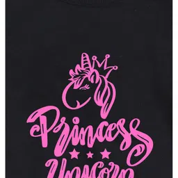 NUSYL Fleece Full Sleeves Princess Unicorn Text Printed Oversized Sweatshirt - Black image 5
