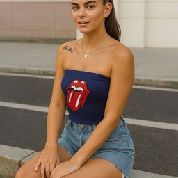 CORSICA Women Graphic Print Strapless Cotton Tube Crop Top-picture-12