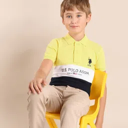 U.S. Polo Assn. Kids Boys Brand Logo Colourblocked Polo Collar Applique T-shirt-picture-38