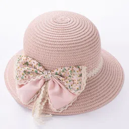 Babyhug Straw Hat Bow Design with Sling Bag - Pink image 5