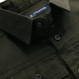 Pine Kids Cotton Woven Full Sleeves Solid Color Shirt with Go Explore Text Print - Olive Green image 5